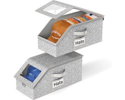 2 stuks stapelbare opbergers voor baseballpetten, geschikt voor maximaal 24 petten. Hoedenorganizer voor in de kast, stevige dozen met drukknopen voor heren met karton, grijs