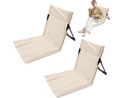 2 Stuks - Strandmat met Rugleuning - opvouwbare kampeerstoel - Opvouwbare strandstoel - Vouwstoel / kussen - campingstoel buiten - Klapstoel - draagbare campingstoel met opbergtas - lichtgewicht strandvloerstoel - Ultiem Strandcomfort - Beige