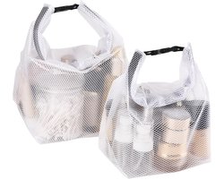 2 stuks - Strandtas - Toilettas - Douchetas - Zwemtas - Reistas - Make-uptas - Opbergtas - Cosmetische tas - Transparante toilettas - Met handvat - Waterdichte - voor badkamer, reizen, kamperen, strand, zwembad en sportschool - 35*15.5*27.5cm - wit