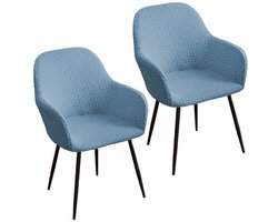 2 stuks stretch stoelhoezen, afneembare hoezen met gebogen rugleuning voor eetkamerstoelen, moderne bureaustoelhoezen, wasbare decoratieve stoelhoezen voor kaptafels, eetkamers, kantoren en hotels, Blauw