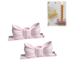 2 stuks - SWGOTA Kandelaars - Gips kandelaars - Ideale centerpieces voor bruiloften, feesten en romantische diners - Elegante ornamenten - Strikontwerp - Roze