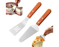2 Stuks Taart Snijder - Taartschep Van Roestvrij Staal - Cake Slicer - Taart Schep - Met Houten Handvat - Bestek - Taartmes - Taartschep - Taart Snijden En Opscheppen - Geschikt Voor Taart, Pizza, Vlaai En Desserts