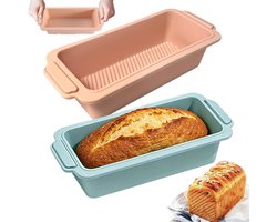 2 stuks - Taartvormen - Broodvormen - Toastvormen - Siliconenvormen - Bakvormen - Rechthoekige antiaanbakvormen - Blauw + Roze - 25x12x7.5cm - Geschikt voor taarten gebak bakken zelfgebakken gebak en brood
