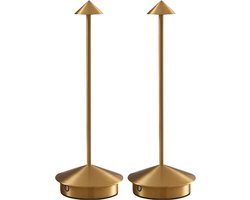 2 Stuks - Tafellamp – Oplaadbaar - Goud – Dimbaar – 29CM – Aluminium – Bureaulamp – Tafellamp Slaapkamer - Draadloos