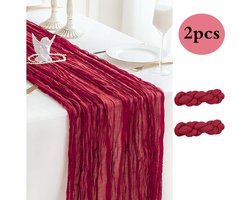 2 stuks tafellopers 180x90 cm - Herfst huisdecoratie - Tafelkleden - Bruiloften/verjaardagen/Halloween/Thanksgiving/Kerstmis tafeldecoratie (Donkerrood)