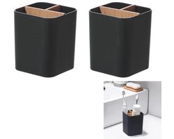 2 stuks - Tandenborstelhouder - Badkamer Bamboe Tandenborstelhouder - Badkamerblad Organizer - Stevig en Duurzaam - Zwart - Geschikt voor Elektrische Tandenborstels, Tandpasta, Waterflossers