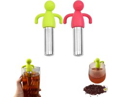 2 stuks - thee-infuser - Theepot-infuser - Creatieve theezeef - Herbruikbaar - Rozerood en groen - Geschikt voor losse thee, koffie, specerijen