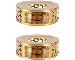 2 stuks theepot warmer - kandelaar - RVS - 15*15*5cm - met theelichthouder - Goud - kaarsenhouder - Koffie- en theewarmer - geschikt voor glazen, stalen en keramische theepotten en andere hittebestendige schalen