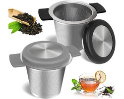 2 stuks Theezeef - RVS Theefilter - BPA-vrij - Voor Losse Thee - Met Siliconen Handvat En Lekplaatje - Fijnmazig Theefilter - Thee Filter Voor Losse Thee - Thee Infuser - Ideaal om op te hangen aan theepotten, kopjes