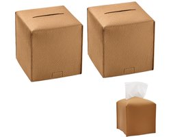 2 stuks - Tissueboxhouder - tissuebox van PU-leer - vierkante tissuebox - tissue-organizer - Stijlvol en veelzijdig - Bruin - 13*13*13cm - voor salontafels, nachtkastjes, kaptafels, bureaus en badkamers