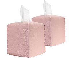 2 stuks tissueboxhouder - vierkante tissuehouder van PU-leer- decoratieve tissuehouder in kubusvorm voor de badkamer - nachtkastjes - bureau en auto, 5x5x5 inch - Roze