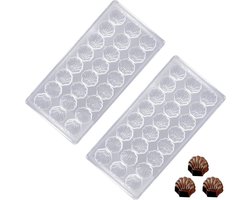 2 stuks transparante bonbonvormen chocoladevorm, schelpvormige polycarbonaat harde plastic bakvorm, 21 roosters DIY chocoladevormen voor chocolade, ijsblokjes, snoep
