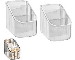 2 stuks- transparante opbergdoos - Opbergdoos voor cosmetica - Beker voor make-upborstels - Houder voor make-upborstels - Met tussenschotten - Transparant - 9,5*15*11 cm - Geschikt voor decoratie op de kaptafel, parfum, haarborstels
