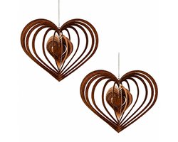 2 Stuks Tuin Wanddecoratie Roest - Metalen Hart Vorm - Rustieke Windspiel Tuindecoratie - Cortenstaal Look Cadeau voor Balkon en Tuin