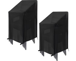 2 Stuks Tuinstoelhoes - Teschermhoes Tuinstoelen - Duurzaam - Waterdichte - Met Gesp En Trekkoord - Stofdicht - Anti-UV - Beschermen - Vast - Opberghoes stapelstoelen - Stoel Bedekking - Handgrepen Aan Beide Zijden - 64*64*120 cm - Zwart