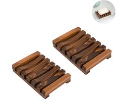 2 stuks - uitgeholde houten zeephouder - afvoerend zeephouder zeepopbergtray - natuurlijk hout - 7-rij formaten - voor thuis en hotel badkamer douche - gecarboniseerd hout