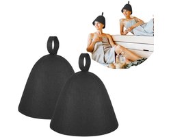 2 stuks Unisex wollen saunamuts - warmte-isolerende vilten hoofdbeschermingsmuts - accessoire voor stoomruimte/Russische sauna - 25*19,8 cm - voor hoofdbescherming in de sauna/badkamer - zwart