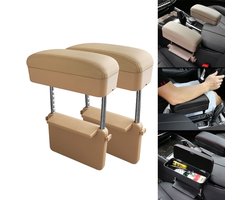 2 STUKS Universele Auto PU Leer Gewikkeld Armsteun Doos Kussen Auto Armsteun Doos Mat met Opbergdoos (Beige)