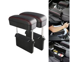 2 STUKS Universele Auto PU Leer Gewikkeld Armsteun Doos Kussen Auto Armsteun Doos Mat met Opbergdoos (Zwart Rood)
