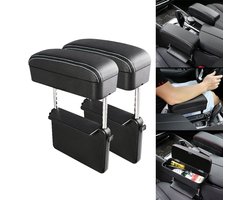 2 STUKS Universele Auto PU Leer Gewikkeld Armsteun Doos Kussen Auto Armsteun Doos Mat met Opbergdoos (Zwart Wit)
