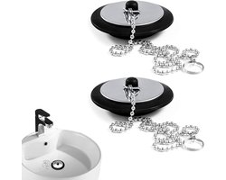 2 stuks Universele badstop met ketting Badkamer wastafelstop Vervangende afvoerstop voor badkamer keuken, keuken wastafelstop Rubberen badstop met roestvrijstalen ketting