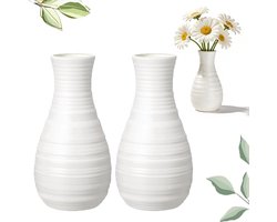2 stuks - Vaas - Plastic vaas - Kunstvaas - Bloemenvaas - Minimalistische vaas - Siervaas - Onbreekbaar - Vaas in Scandinavische stijl - Wit - 7x20,5 cm - Geschikt voor bruiloften, woonkamers en eetkamers
