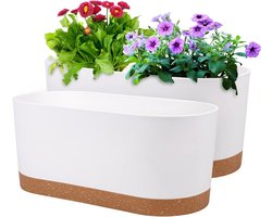 2 stuks vensterbakken 16 "x 7" zelfbewaterende potten met afvoergaten en trays - Wit