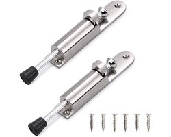 2 Stuks - Verstelbare Deurstopper - met Voetbediening - Grote Trapdeurstopper - RVS Geborsteld Nikkel Deurvanger - met Rubberen Voet - Handmatige Spring Deurhouder - voor Zware Deuren - Zilver