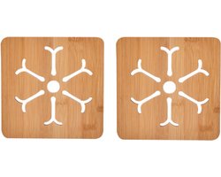 2 stuks - Vierkante placemats met sneeuwvlokken - Dikke bamboe onderzetters voor potten en pannen - Hittebestendige tafelonderzetters - 16*16*0,8 cm - Houtkleur