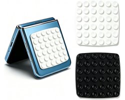 2 stuks vierkante siliconen zuignap telefoonhoes zelfklevende houder met 36 krachtige cups, 3 m kleverige grip compatibel met iPhone, Android en opvouwbare telefoons, handsfree spiegel
