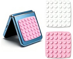 2 stuks vierkante siliconen zuignap telefoonhoes zelfklevende houder met 36 krachtige cups, 3M kleverige grip compatibel met iPhone, Android en opvouwbare telefoons, handsfree spiegel