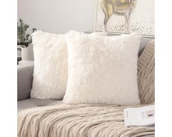 2 Stuks Vierkante Sofakussen Kussenhoes– Wol Kussenslopen – Zijden Zacht – 47x47cm – Wit