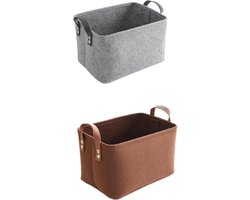 2 Stuks Vilten Mand - Opbergdoos met Handvatten - Boeken, cd's, Kleding, Platen Opbergbox - Ruimtebesparend Opbergoplossing