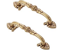 2 stuks Vintage Brass Cabinet Handles Floral Antique Furniture Handle Metal Gold Furniture Knobs Cabinet Handles，Drawer Handle，Door Handle Handles for Kitchen Cabinet Drawer Cupboard，96mm Hole Spacing