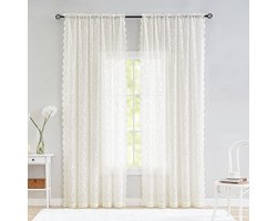 2 stuks vintage kanten gordijnen, roede nodig, licht transparant, romantische bloemen en takken tule kantgordijnen, geschikt voor woonkamer, terrasdeur, raam,White tulle，140*200cm