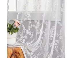 2 stuks vintage kanten gordijnen, roede nodig, licht transparant, romantische bloemen en takken tule kantgordijnen, geschikt voor woonkamer, terrasdeur, raam,Wave white，140*100cm