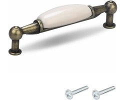 2 stuks Vintage meubelgrepen – Porselein en messing, asafstand 96 mm, inclusief schroeven