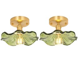 2 Stuks Vintage Plafonniere Glas E27 Plafondlampen voor Woonkamer Slaapkamer Keuken Groen