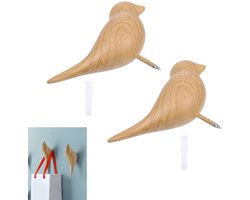 2 stuks vogel haken - decoratieve vogel haken - creatieve handdoekhaken, kapstok - voor hoeden, sjaals, jassen, truien - huismuurdecoratie - houtkleur