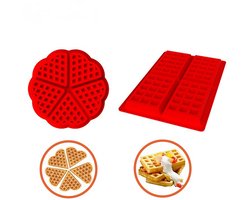 2 stuks Wafelvorm - Koekjesvorm - Uitsteekvorm set - uitsteekvorm - Bakvorm - Mini Uitsteekvormen - anti aanbak wafelpan - voor het maken van wafels , zeep , snoep , chocolade , koekjes - keukengereedschap - Kookgereedschap - Siliconen - Rood