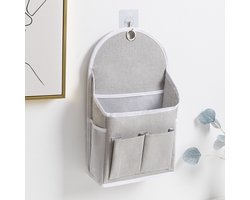 2 stuks Wall Storage Bag with Pockets, Cabinet Organiser, Basket with Adhesive Hook, Fabric Wall Organizer, Waterproof Hanging Bag for Cupboard Door, Bedroom（wit，grijs）