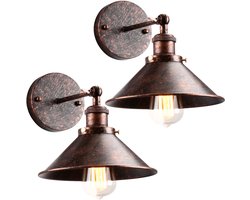 2 Stuks Wandlamp Industrieel 180° Draaibaar E27 Muurlamp Vintage Wandarmatuur voor Woonkamer Slaapkamer Roest