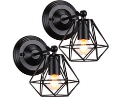 2 Stuks Wandlamp Industrieel Verstelbaar Woonkamer Wandlampen Vintage E27 voor Slaapkamer Gang Zwart
