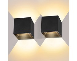 2 Stuks Wandlamp – Kubus lamp – Buitenlamp- voor binnen en buiten – zwart – industrieel – led lamp – 10×10 cm – 12 watt