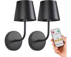 2 Stuks - Wandlamp – Oplaadbaar - Incl Afstandsbediening - Waterdicht – Draadloos - Dimbaar - Zwart