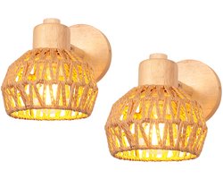 2 Stuks Wandlamp Retro E27 Binnenwandlamp Weven Wandlampen Verstelbaar voor Slaapkamer Woonkamer Café Bruin