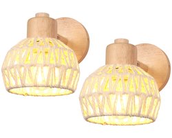 2 Stuks Wandlamp Retro E27 Binnenwandlamp Weven Wandlampen Verstelbaar voor Slaapkamer Woonkamer Café Wit