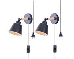 2 Stuks Wandlamp Slaapkamer Moderne Binnenwandlamp Verstelbare met Stekkerschakelaar Wandverlichting Woonkamer Zwart