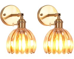 2 Stuks Wandlampen Binnen Glas Verstelbaar Lampenkap voor Woonkamer Slaapkamer Café Amber
