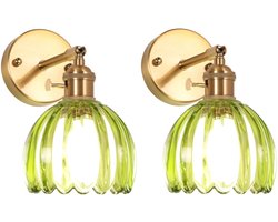 2 Stuks Wandlampen Binnen Glas Verstelbaar Lampenkap voor Woonkamer Slaapkamer Café Groen